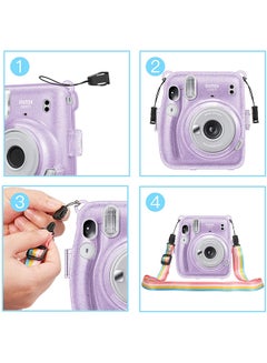 O Ozone Hard Case For Fujifilm Instax Mini 11 Instant Camera With Adjustable Strap Purple  - Image 3