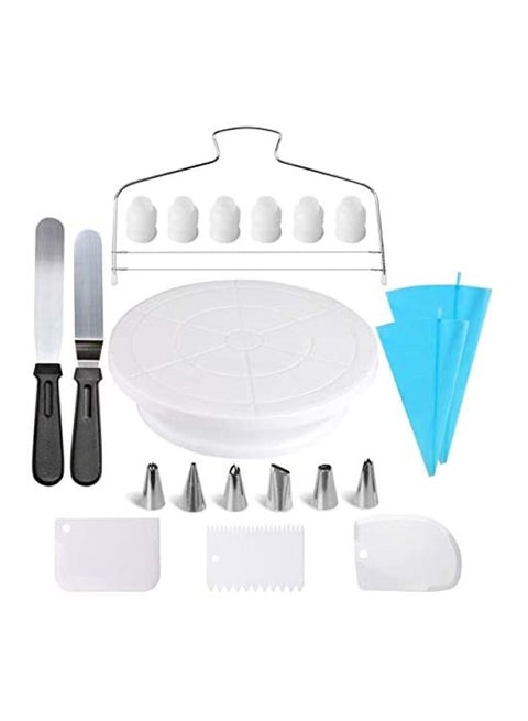 21-Piece Cake Decorating Kit With Cake Rotating Turntable White 28cm