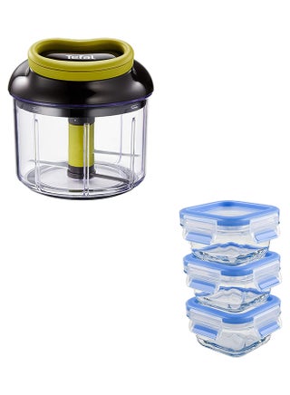 Manual Chopper Baby Food On-The-Go Bundle Convenient 900ml Manual Chopper Plastic, K1320404 + 3Pcs Food Saver Set, Glass, N1050410 Multicolour 900ml - v1598200796/N39879129A_1