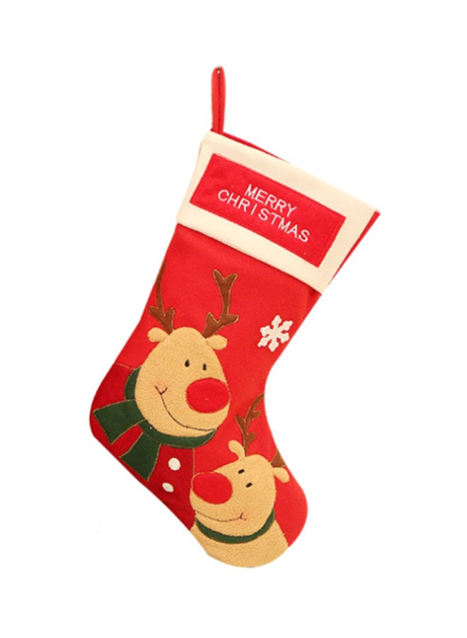 Beauenty Decorative Reindeer Embroidered Sock Red/Brown/Green 25x45cm - Image 1