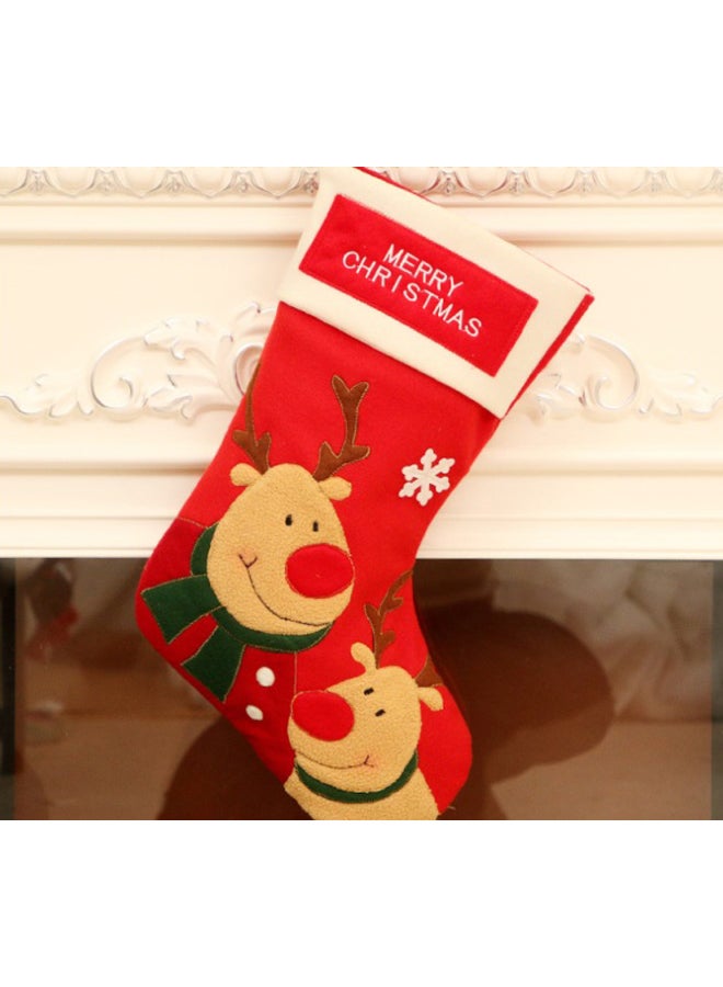 Beauenty Decorative Reindeer Embroidered Sock Red/Brown/Green 25x45cm - Image 2