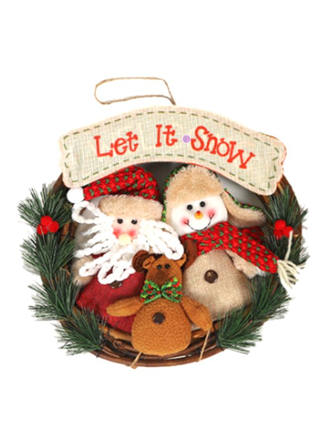 بيوينتي إكليل تزيين بتصميم رجل الثلج ومطبوع عليه عبارة "Let It Snow" أحمر/أخضر/بيج 32x32سم - Image 1