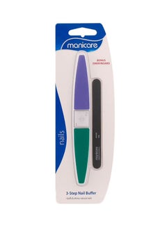 Manicare 3-Step Nail Buffer With Emery Board Purple/Green  - Image 1