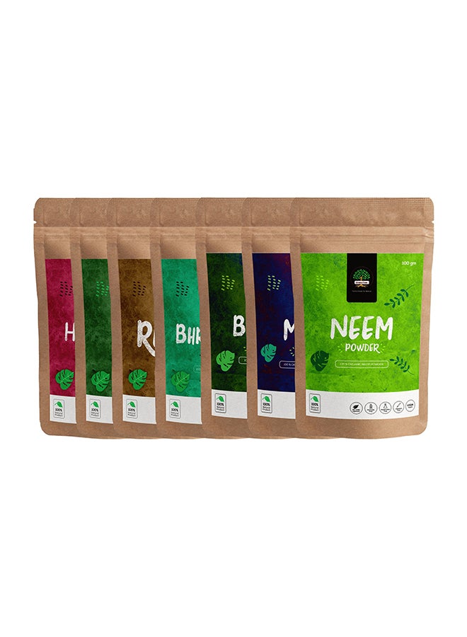 Green Tree 7-Piece Herbal Reetha, Amla, Hibiscus, Bhringraj, Methi, Neem And Brahmi Powder 100grams - Image 1