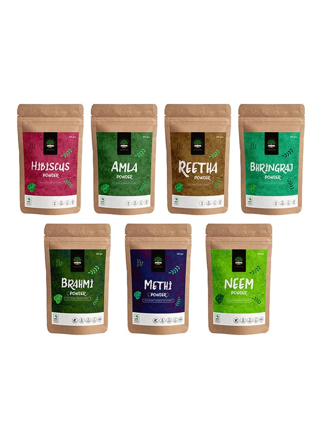 Green Tree 7-Piece Herbal Reetha, Amla, Hibiscus, Bhringraj, Methi, Neem And Brahmi Powder 100grams - Image 2