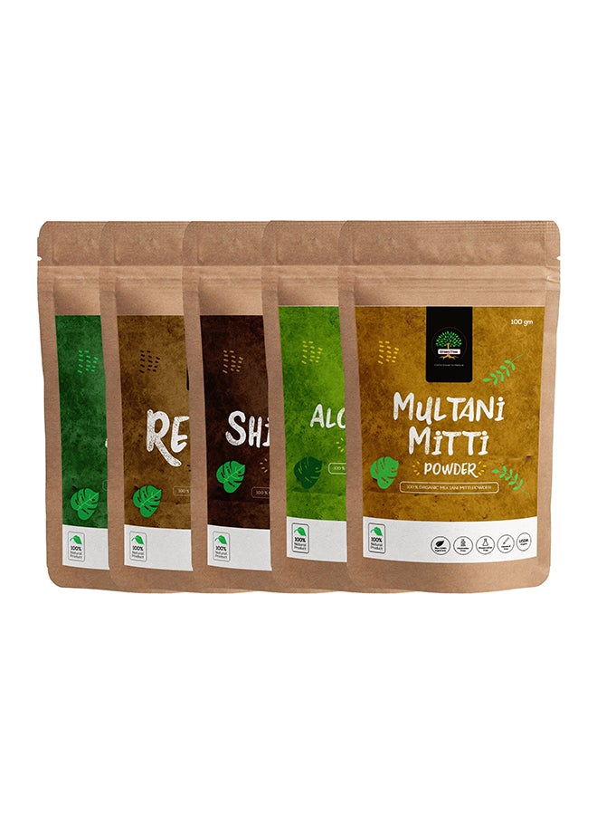 جرين تري مجموعة مسحوق بخلاصة أعشاب الريثا والأملا والشيكاكاي والألوفيرا ومولتاني ميتي مكونة من 5 قطع 100جرام - Image 1