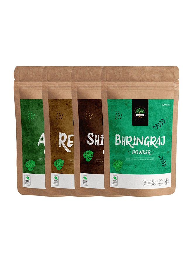 Green Tree - 4-Piece Herbal Reetha, Amla, Shikakai And Bhringraj Powder 100grams - Image 1