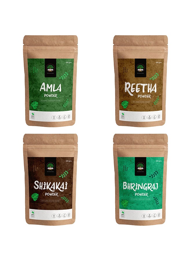 Green Tree - 4-Piece Herbal Reetha, Amla, Shikakai And Bhringraj Powder 100grams - Image 1