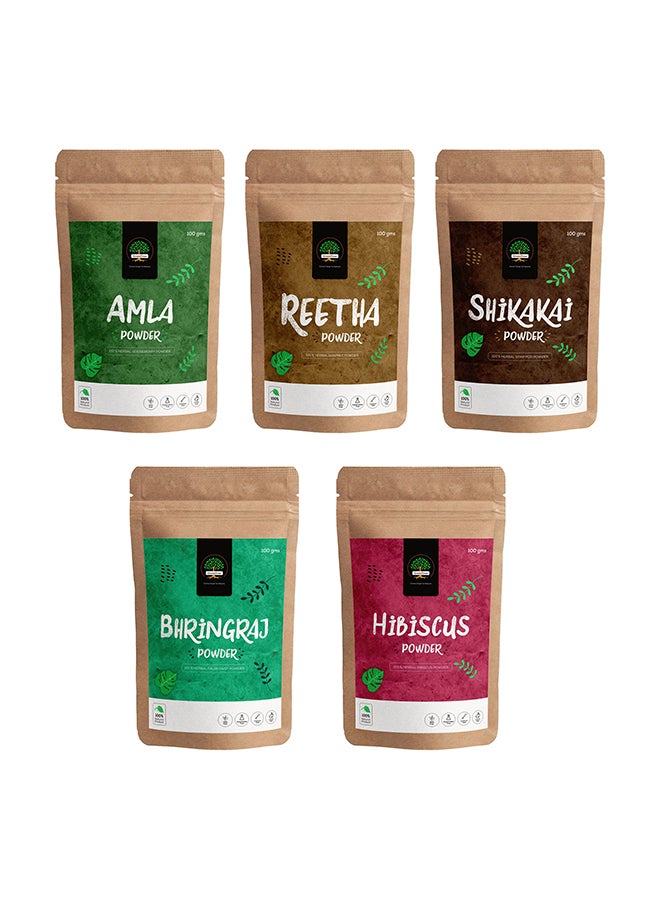 جرين تري مجموعة مسحوق أعشاب ريثا وأملا وشيكاكاي وبهرينجراج ومسحوق الكركديه من 5 قطع 100جرام - Image 2