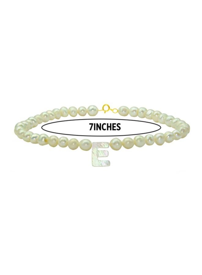 Vera Perla - 18 Karat Gold With Pearls Letter E Bracelet - Image 1