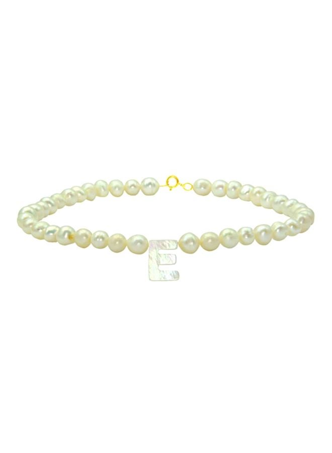 Vera Perla - 18 Karat Gold With Pearls Letter E Bracelet - Image 1