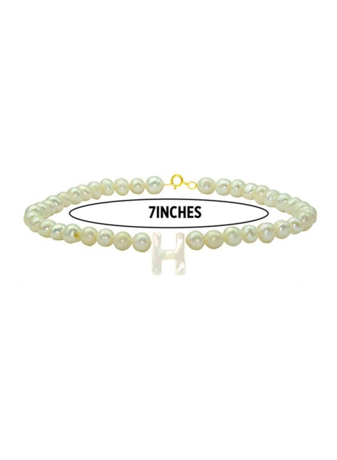 Vera Perla - 10 Karat Gold With Pearls Strand Letter H Bracelet - Image 1