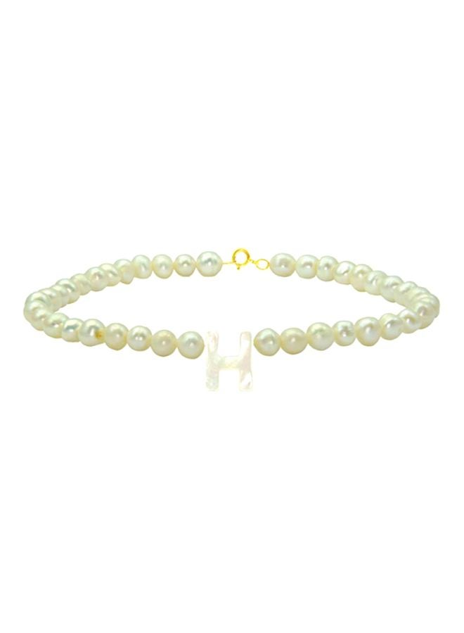 Vera Perla - 10 Karat Gold With Pearls Strand Letter H Bracelet - Image 1