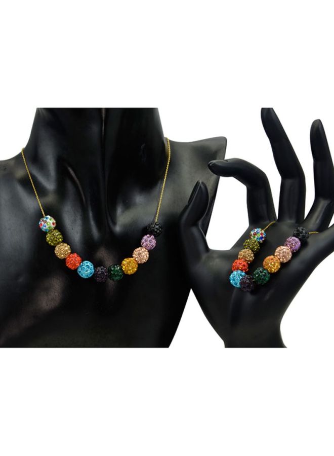 Vera Perla - 18 Karat Gold Necklace And Bracelet Set With Crystal Balls - Image 1
