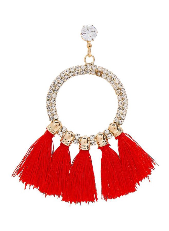 YUEJIN - Crystal Studded Round Tassel Earrings - Image 1