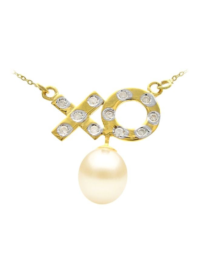 Vera Perla 10 Karat Gold Diamonds XO Design And Pearl Studded Necklace  - Image 1