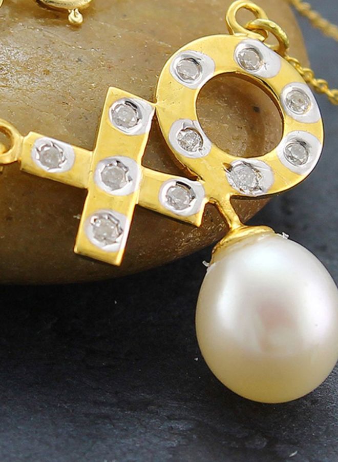Vera Perla 10 Karat Gold Diamonds XO Design And Pearl Studded Necklace  - Image 2