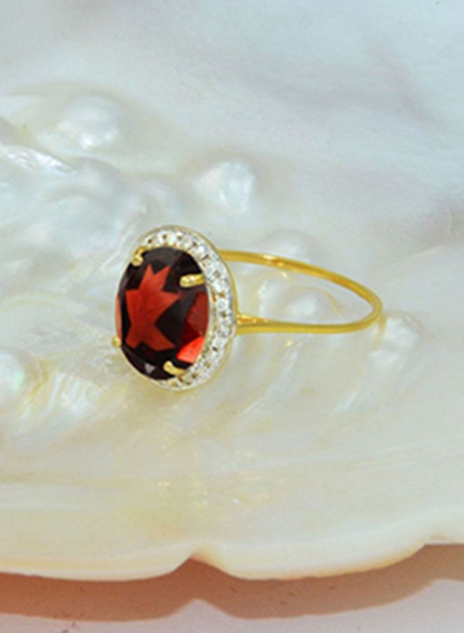 Vera Perla 18 Karat Gold Diamond Oval Cut Garnet Ring  - Image 3