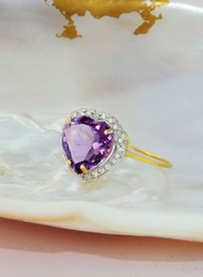 Vera Perla - 18 Karat Gold Heart Cut Amethyst Ring With Diamond - Image 1
