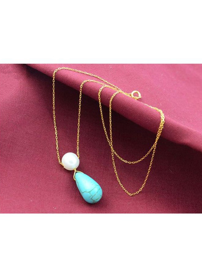 Vera Perla - 18 Karat Gold Pearl And Turquoise Studded Necklace - Image 1
