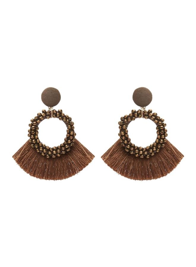 YUEJIN - Beads Studded Round Tassel Earrings - Image 1