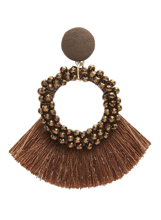 YUEJIN - Beads Studded Round Tassel Earrings - Image 1