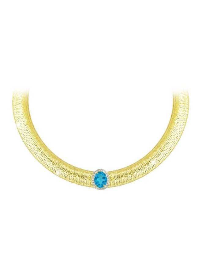 18k Gold 10mm Genuine Oval Cut Swiss Blue Topaz 0.12Ct Genuine Diamonds Necklace - v1598258110/N11635240A_1