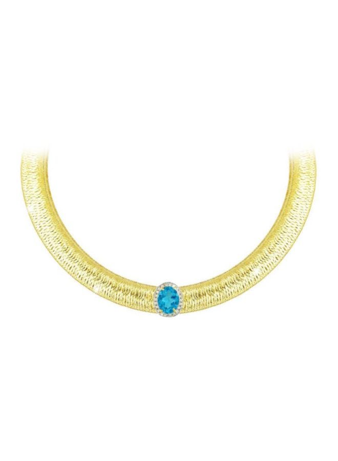 Vera Perla 18k Gold 10mm Genuine Oval Cut Swiss Blue Topaz 0.12Ct Genuine Diamonds Necklace  - Image 1
