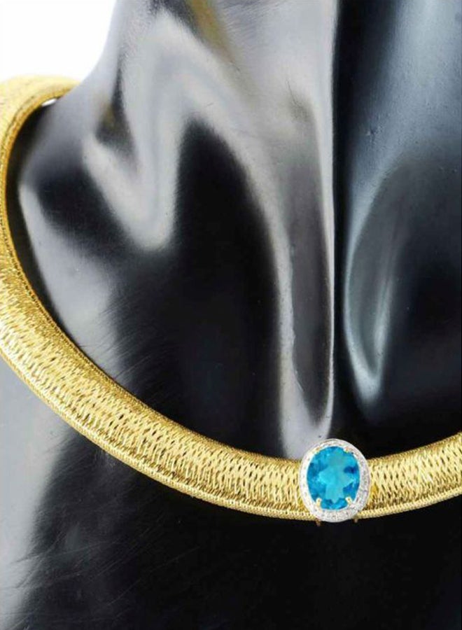 Vera Perla 18k Gold 10mm Genuine Oval Cut Swiss Blue Topaz 0.12Ct Genuine Diamonds Necklace  - Image 2
