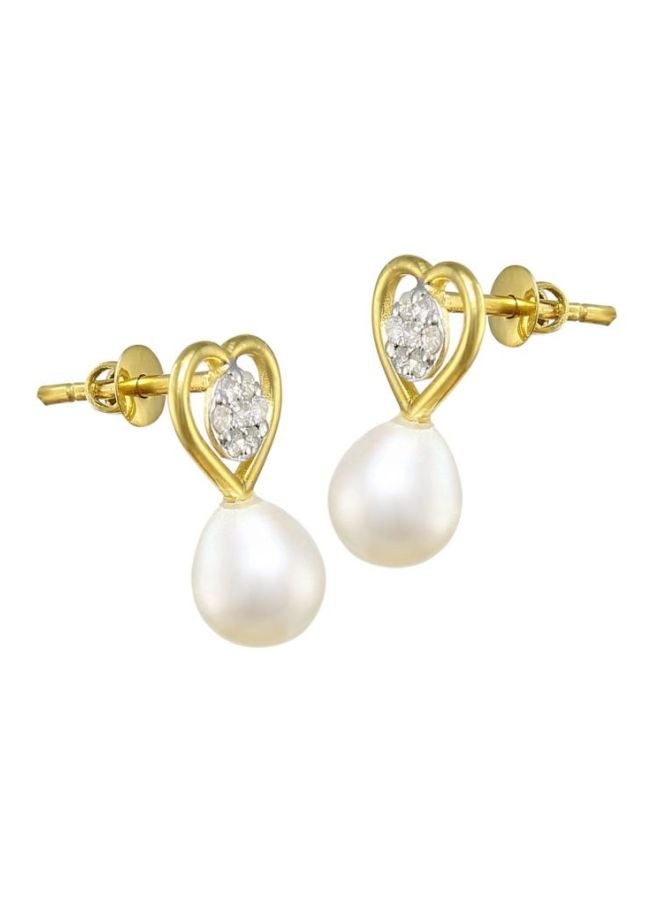 Vera Perla 18K Solid Gold 0.14Ct Diamond And Pearls Solitaire Heart Earrings  - Image 2