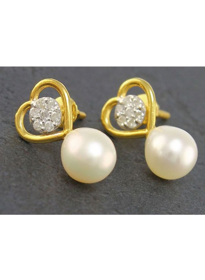 Vera Perla 18K Solid Gold 0.14Ct Diamond And Pearls Solitaire Heart Earrings  - Image 3