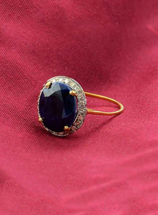 Vera Perla 18 Karat Gold Oval Diamond Sapphire Ring - Image 3