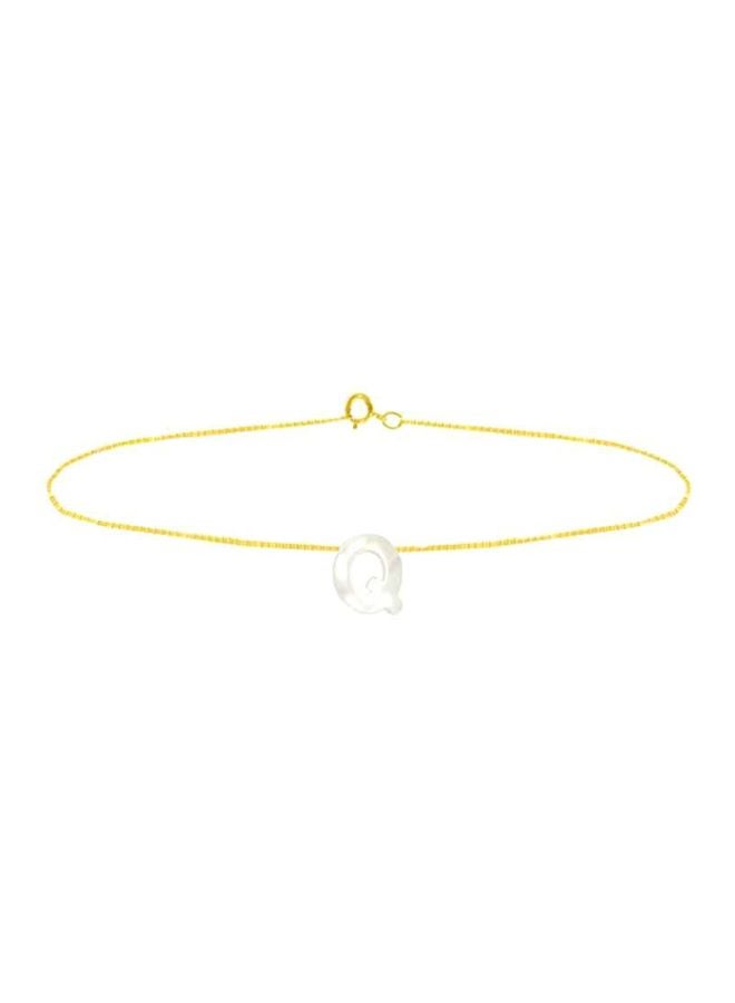 Vera Perla 18 Karat Gold Q Letter Mother Of Pearl Chain Bracelet  - Image 1