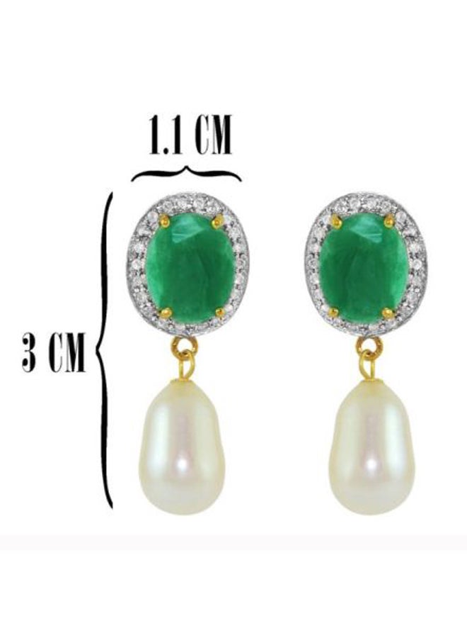 Vera Perla 18 Karat Diamonds Studded Pearl Earrings  - Image 2
