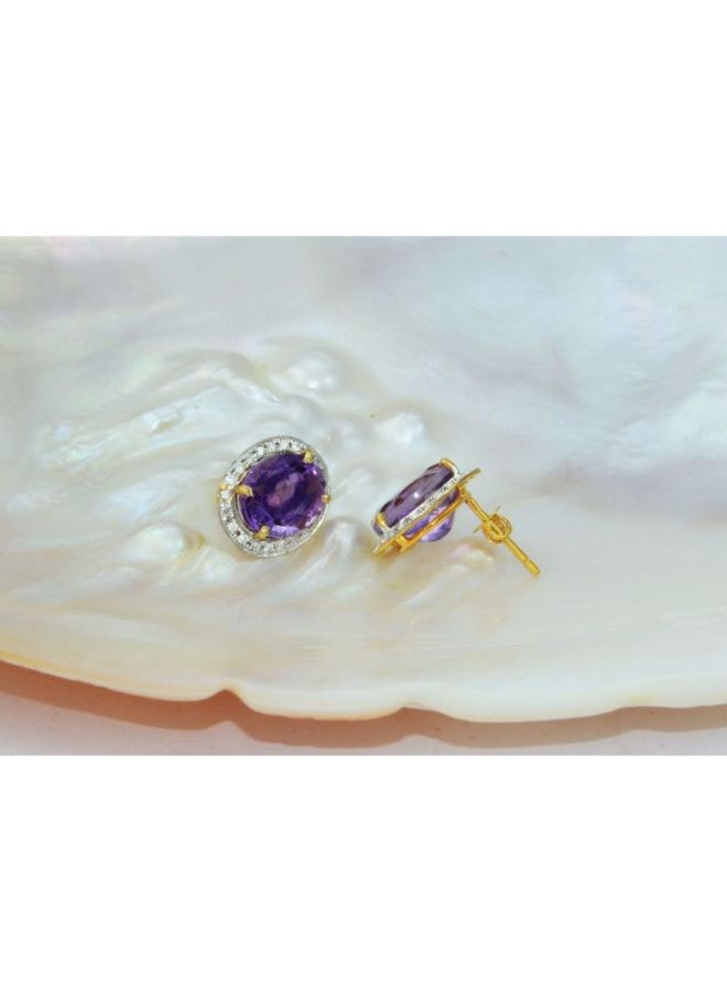 Vera Perla 18 Karat Oval Cut Amethyst Earrings  - Image 2