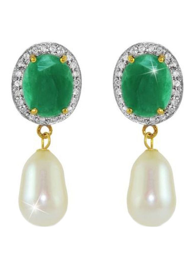 Vera Perla 18 Karat Diamonds Studded Pearl Earrings  - Image 1