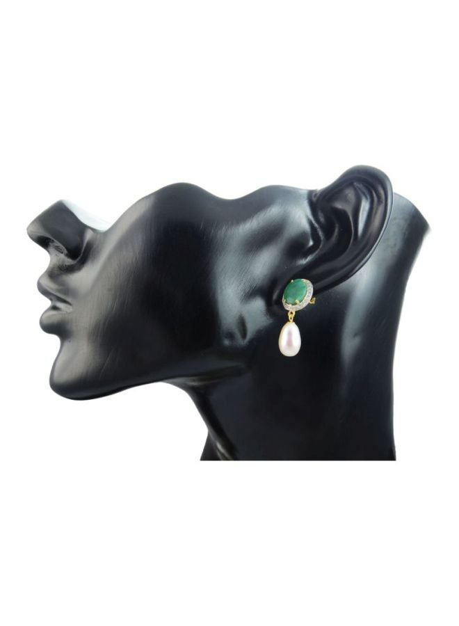 Vera Perla 18 Karat Diamonds Studded Pearl Earrings  - Image 3