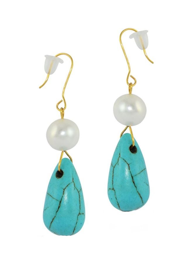 Vera Perla 10 Karat Gold Pearl And Turquoise Earrings - Image 1