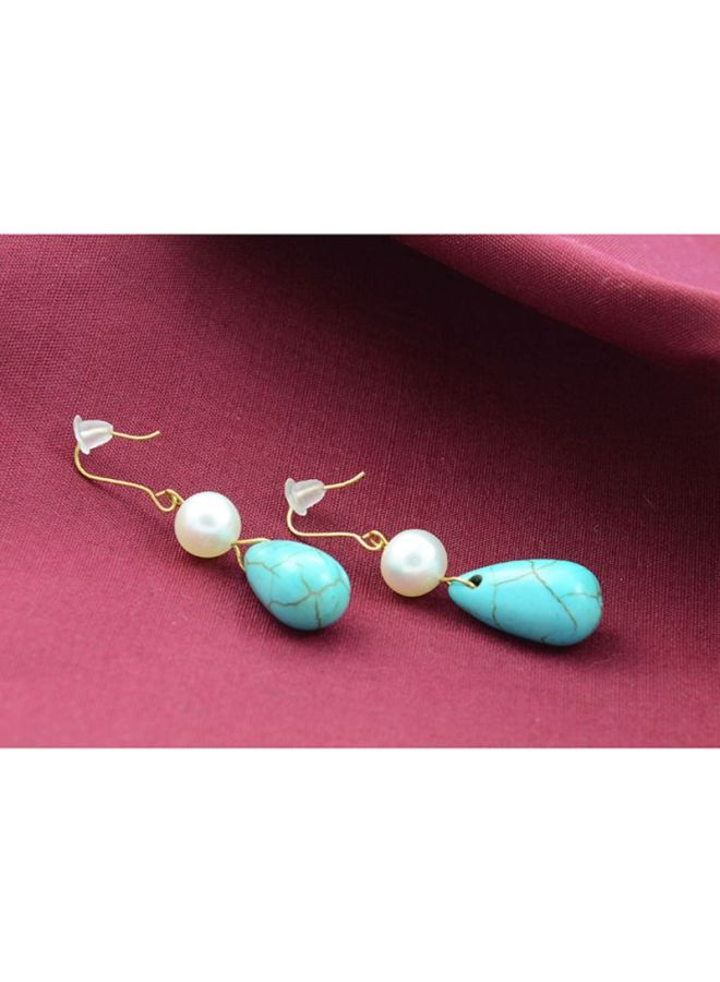 Vera Perla 10 Karat Gold Pearl And Turquoise Earrings - Image 2