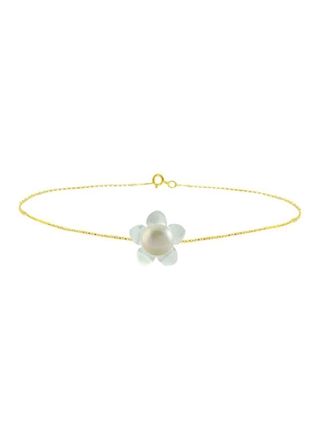 18 Karat Gold And Pearl Flower Bracelet