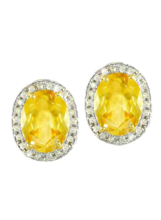 Vera Perla 18 Karat Gold Genuine Oval Cut Citrine Diamonds Earrings  - Image 1