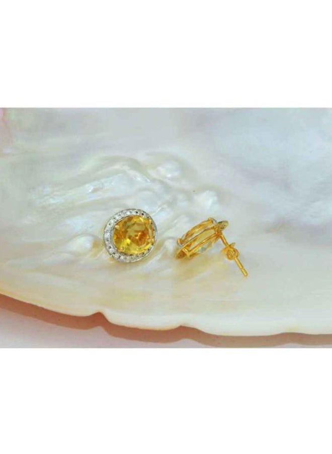 Vera Perla 18 Karat Gold Genuine Oval Cut Citrine Diamonds Earrings  - Image 3