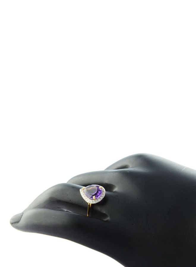 Vera Perla - 18 Karat Gold Genuine Diamond Drop Cut Amethyst Ring - Image 1