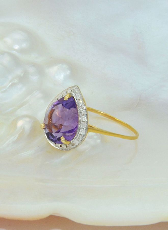 Vera Perla - 18 Karat Gold Genuine Diamond Drop Cut Amethyst Ring - Image 1