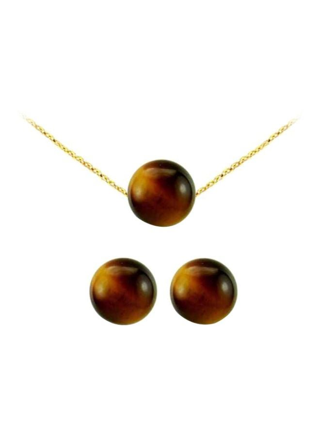 Vera Perla - 18 karat Gold Simple Tiger Eye Jewellery Set - Image 1