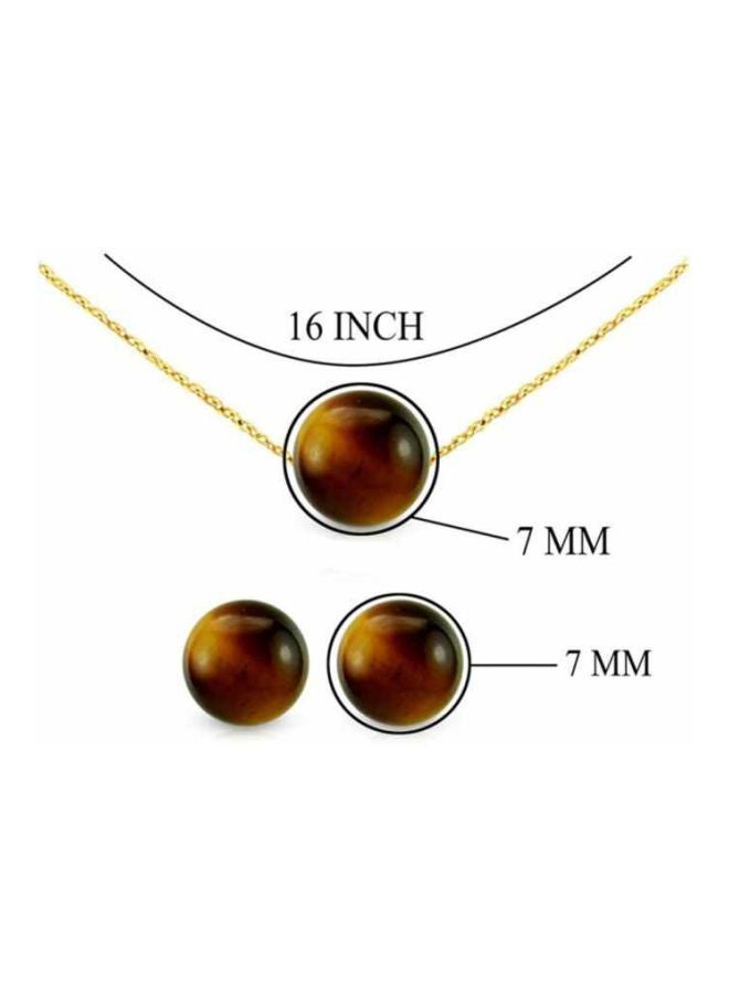Vera Perla - 18 karat Gold Simple Tiger Eye Jewellery Set - Image 1