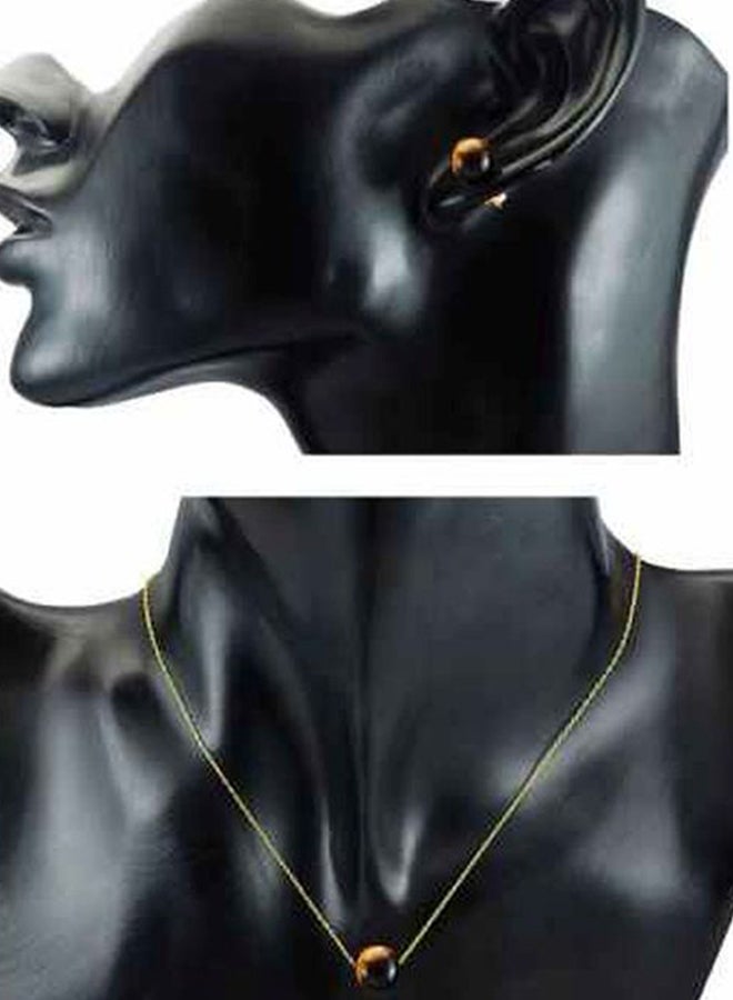 Vera Perla - 18 karat Gold Simple Tiger Eye Jewellery Set - Image 1