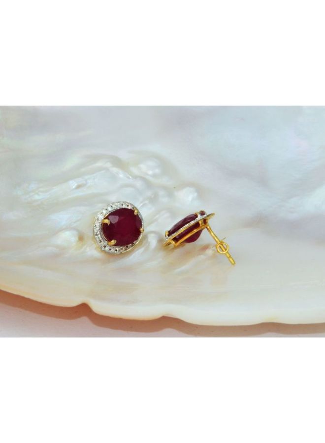 Vera Perla 18 karat Gold With Ruby And Diamonds Earrings  - Image 2