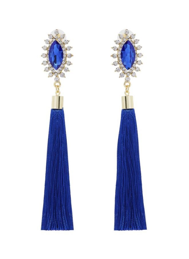 YUEJIN - Crystal Studded Tassel Earrings - Image 1