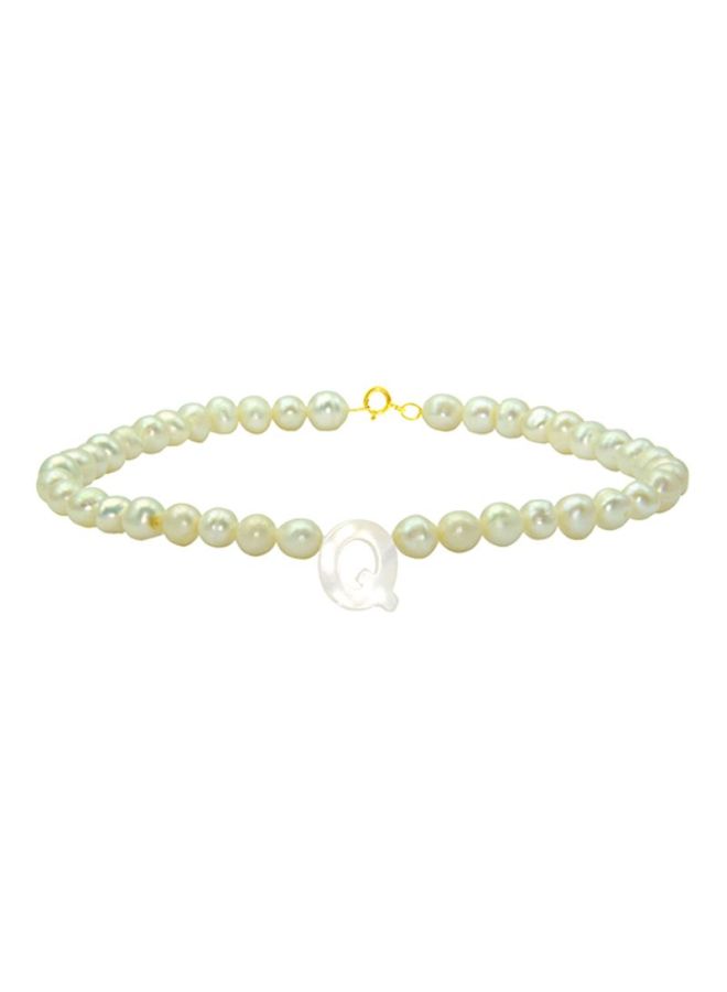 Vera Perla - 18 Karat Gold With Pearls Letter Q Luxury Pet Collar Bracelet - Image 1
